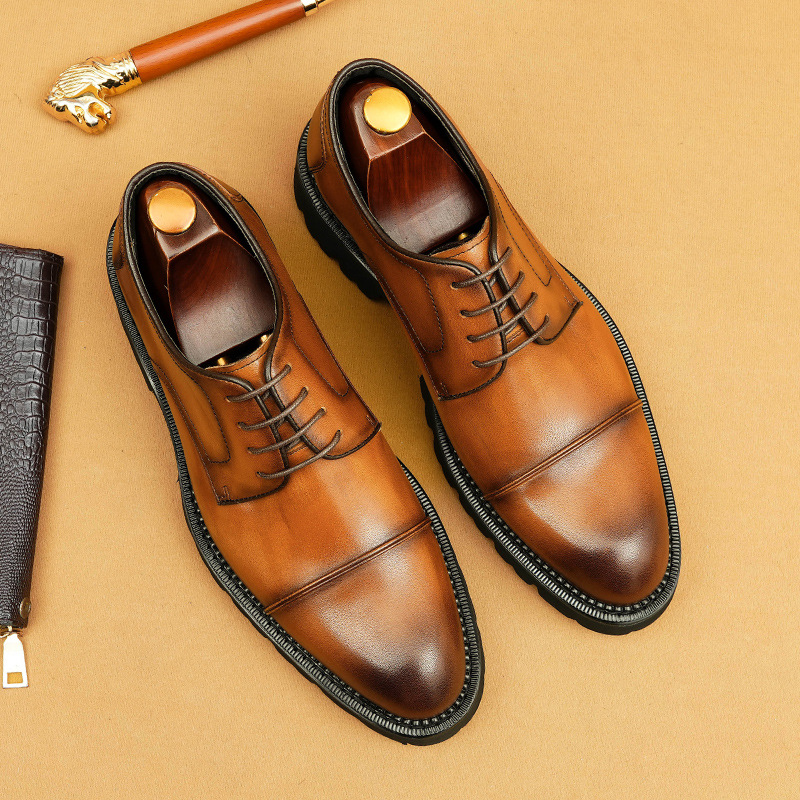 Formal business casual leather men's three-point leather shoes with thick soles_vogvips.com