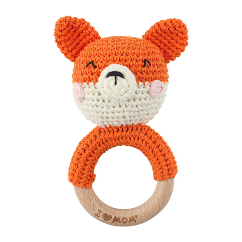 Foreign trade beech cartoon animal rattle baby soothing wooden rattle toy crochet teether rattle gift wholesale