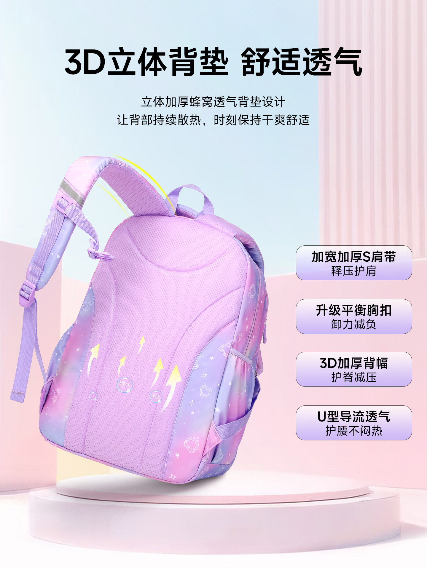 Nueva princesa rosa mochila escolar para niños mochila de niñas mochila de estudiantes de secundaria de gran capacidad