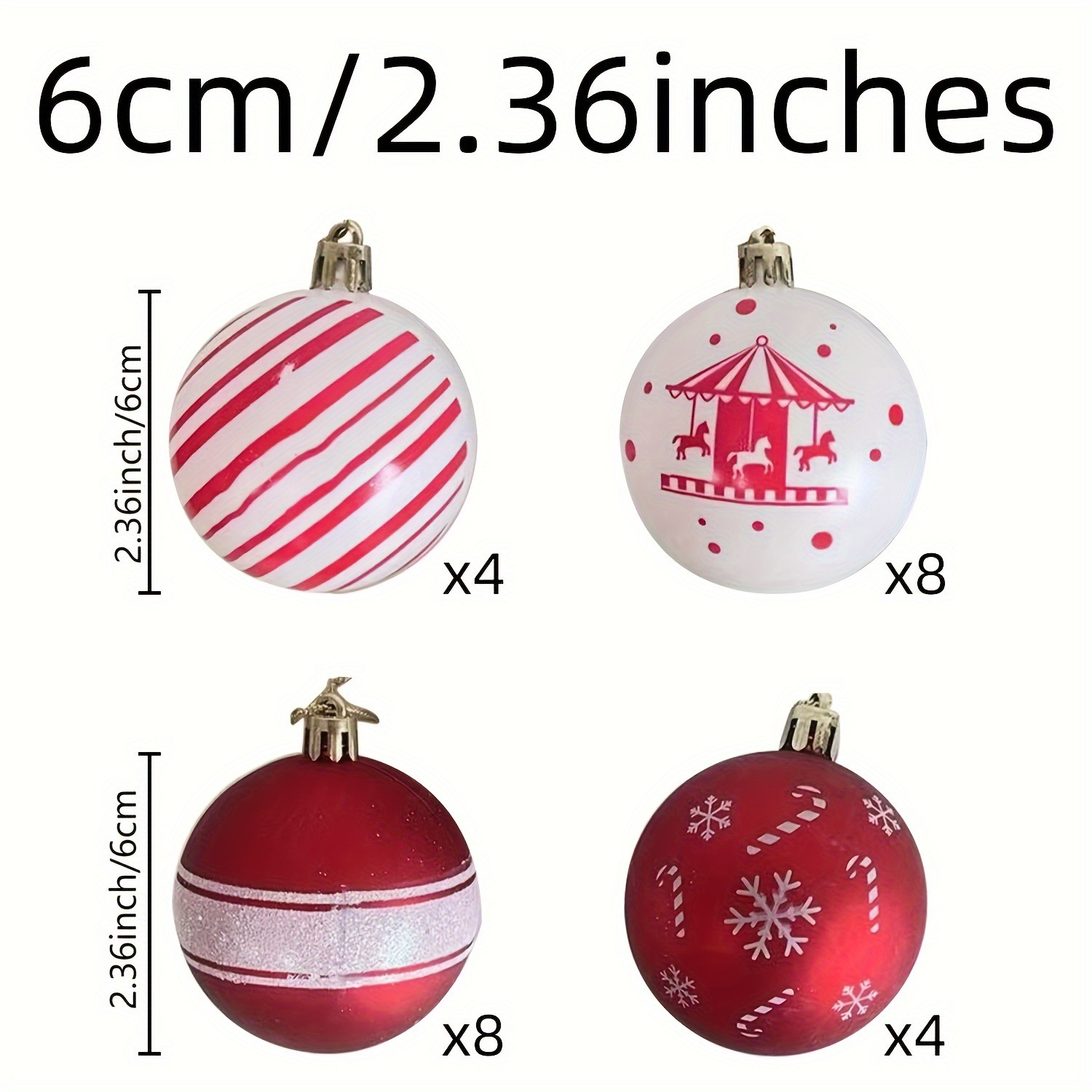 Navidad 6CM24 barril rojo y blanco Bolas de Navidad árbol de Navidad