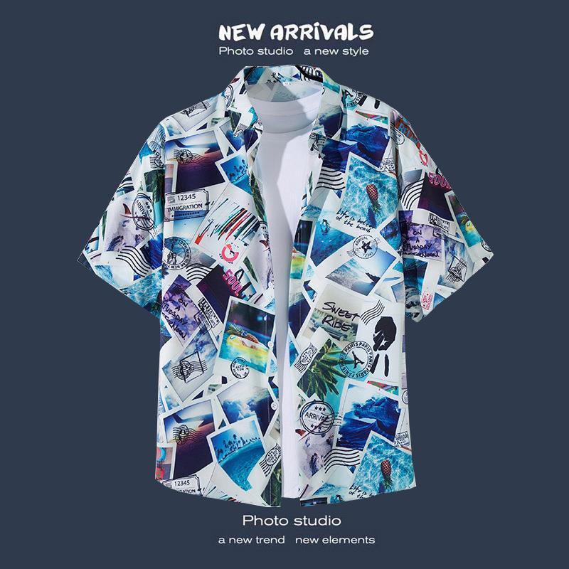 Camisas de manga corta estilo Hong Kong para hombres y mujeres, camisas florales de manga tres cuartos holgadas y delgadas de verano para playa hawaiana