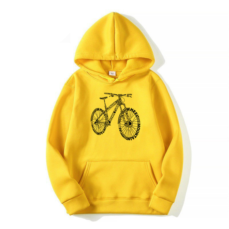 Alphabet Style Mountain Bike Funny Print Hoodies Men Winter