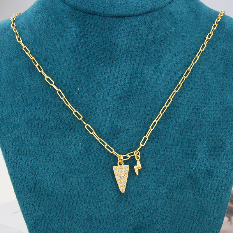 Lightning Diamond Triangle Pendant Zirconium Necklace display picture 2