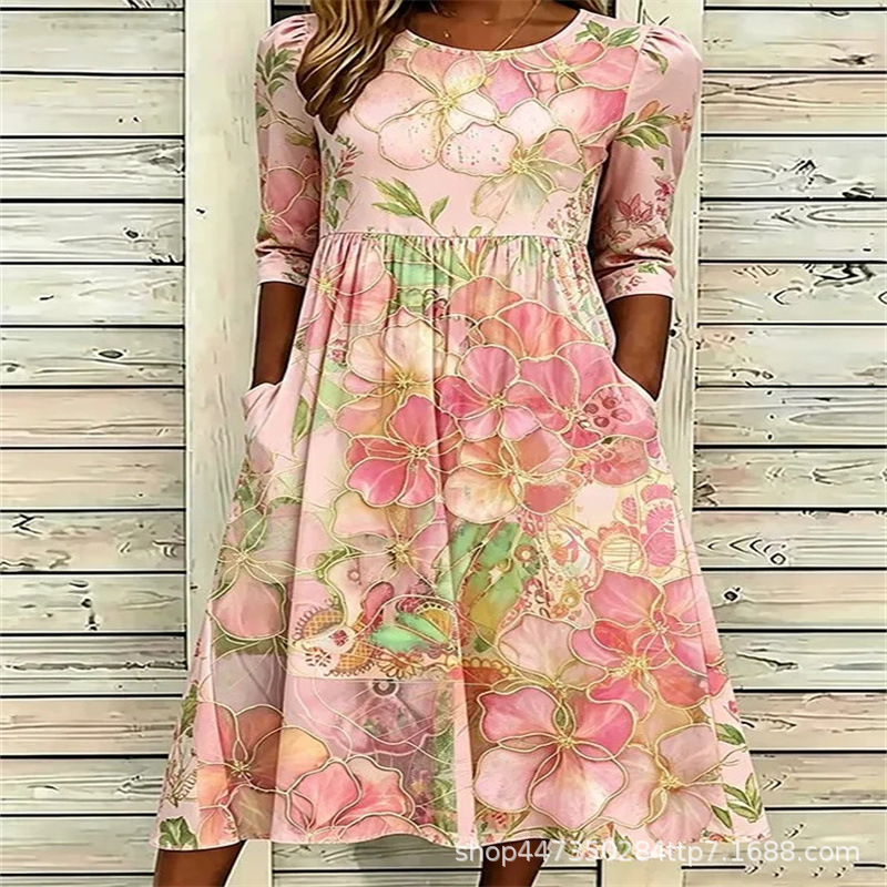 2026 New Cross-Border 3D Printed Dress, Loose Plus-Size A-Line Maternity Dress with 7/8 Sleeves 2026 New Cross-Border 3D Printed Dress, Loose Plus-Size A-Line Maternity Dress with 7/8 Sleeves
