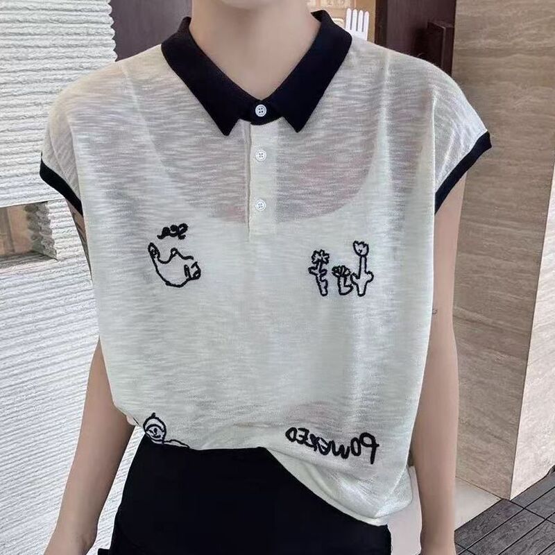 Xinyu Korean Style Loose Color-Blocked Lapel Design Work Clothing Casual Versatile Knitwear Vest Summer New Top Xinyu Korean Style Loose Color-Blocked Lapel Design Work Clothing Casual Versatile Knitwear Vest Summer New Top