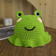 新款创意卡通小青蛙手工针织毛线渔夫帽韩系可爱腮红青蛙毛线保暖