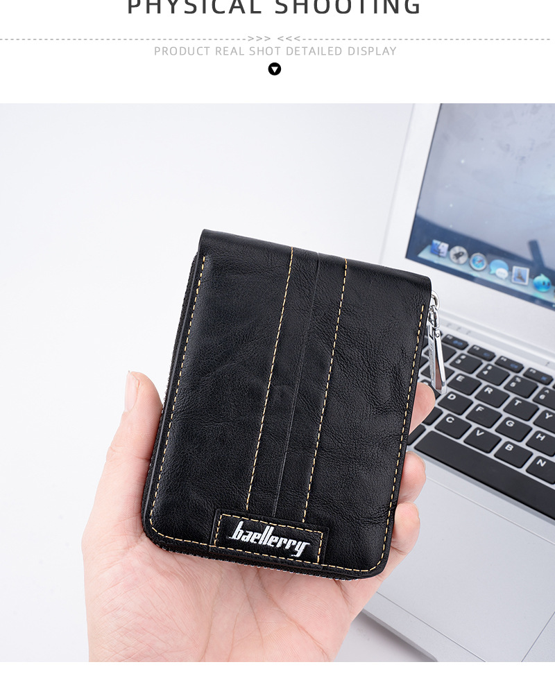 Wear-Resistant Function Men's Solid Color Pu Leather Zipper Small Wallets
