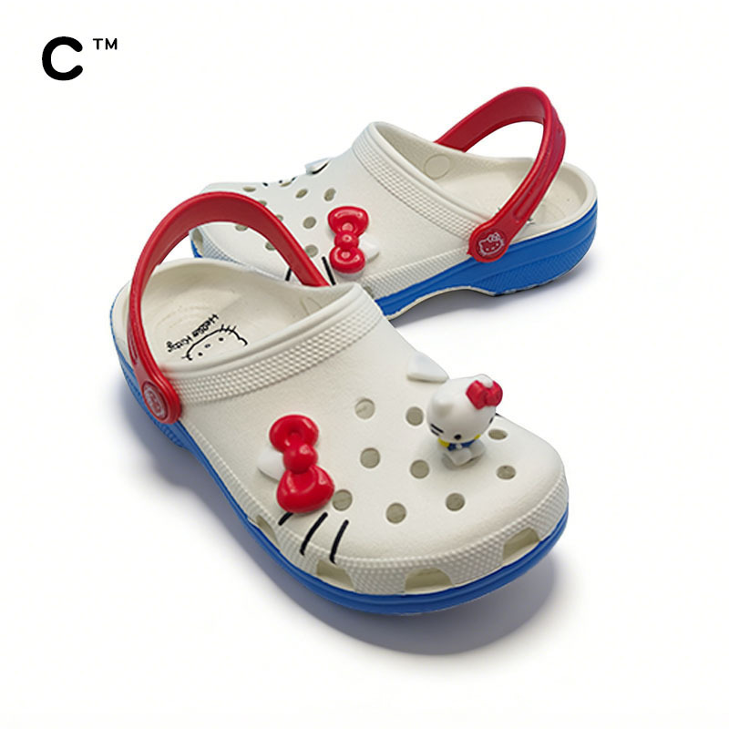 Cross Hello Kitty Collaboration Children's Shoes White Cartoon 3D Shoe Decorations Clogs Beach Shoes Parent-Child Summer Sandals