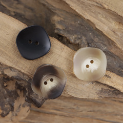 Matte black irregular suit sweater tunic with resin buttons, khaki and coffee-colored trench coat with asymmetrical fasteners