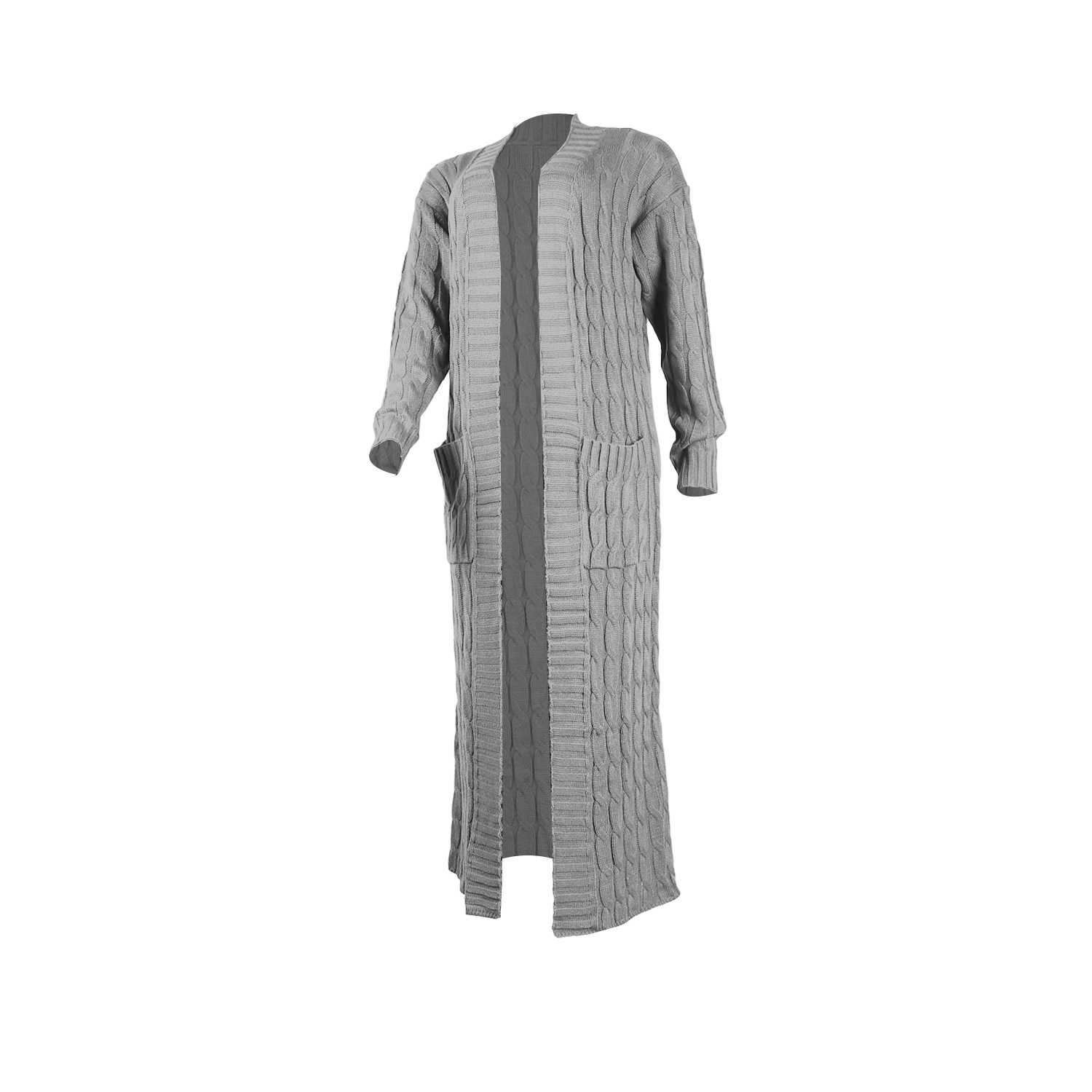 Damen Strickjacke Lang Aus Grobstrick In Unifarben Wintermantel_voghion.com