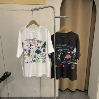 跨境男女同款圆领涂鸦T恤Couple Matching Short Sleeve T-shirt