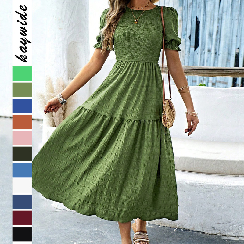 Di Yun Cross-Border European and American Casual Resort Style Ruffle Sleeve Waist-Cinched Women's Long Dress Women's Clothing 2026 Spring/Summer Amazon
