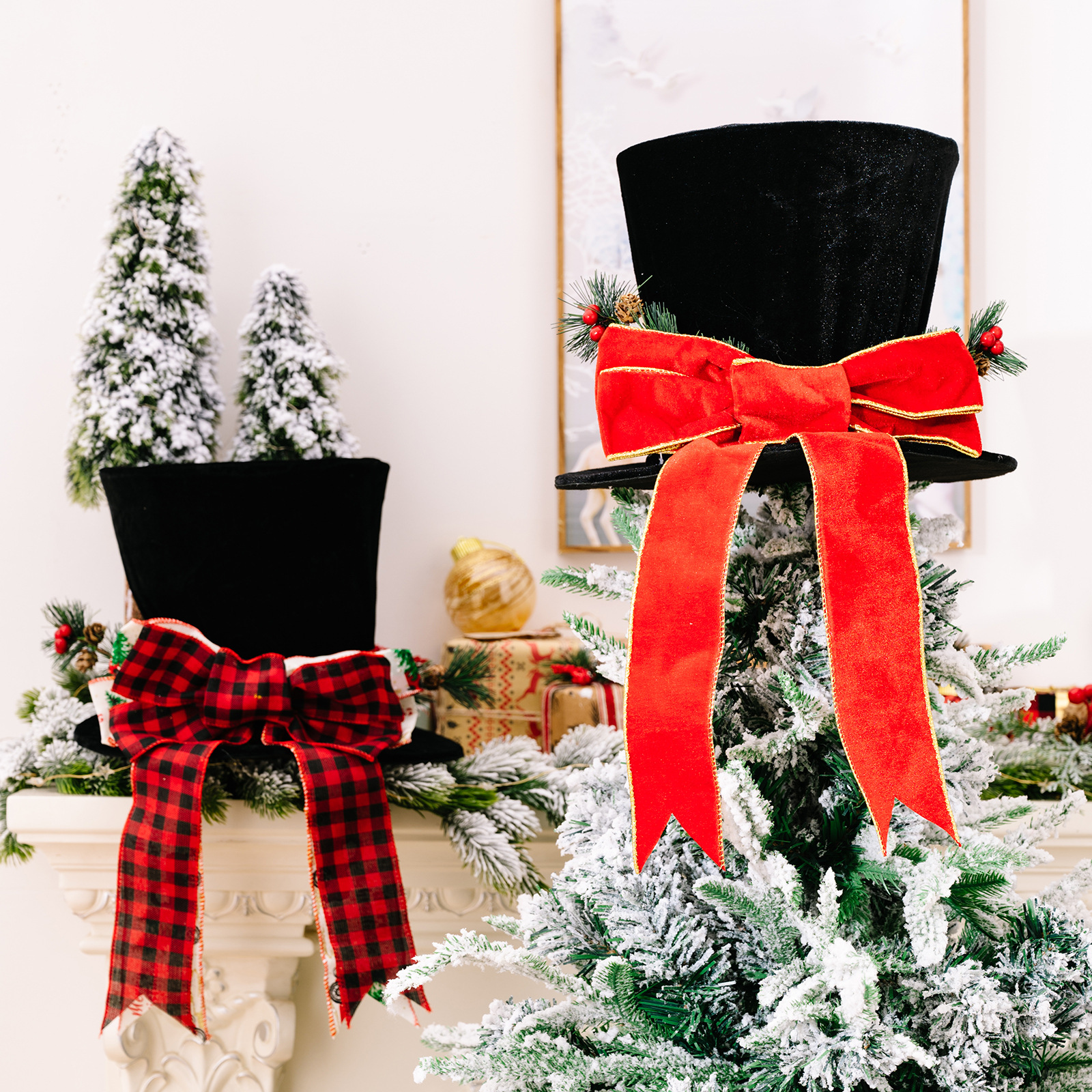 Christmas Decoration Christmas Top Hat Bow Tree Top Star Holiday Atmosphere Christmas Tree Arrangement Props_voghion.com