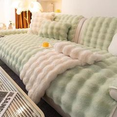 冬季加厚擼貓感保暖沙發墊批發兔毛絨沙發套罩純色防滑坐墊子外貿