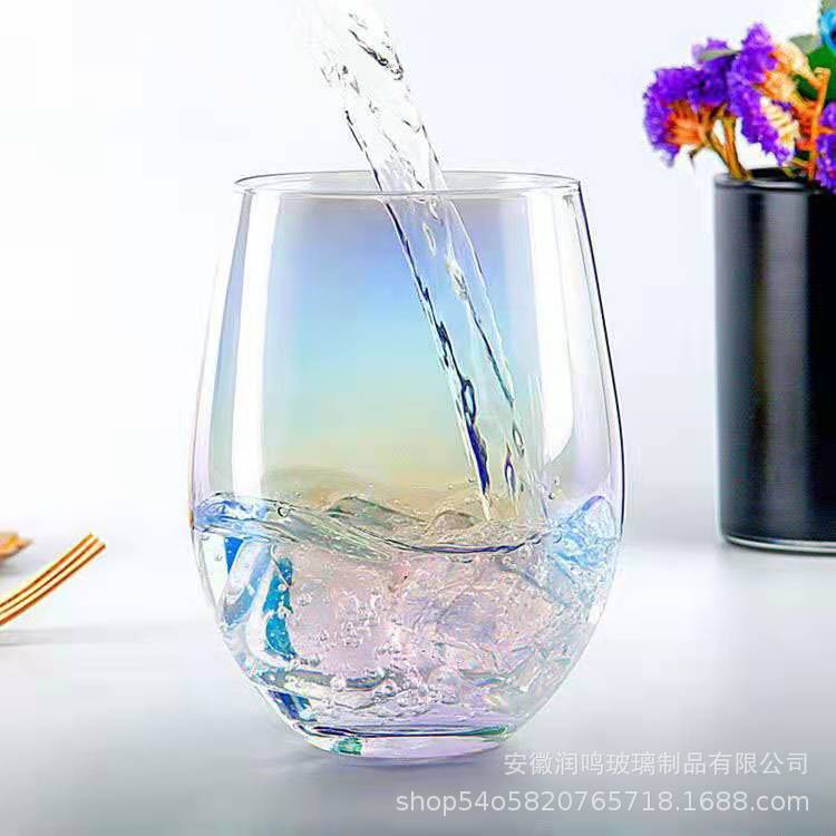 Colorful Egg-Shaped Cup with Gold Rim, Lead-Free Crystal Glass Products, Transparent Gold-Painted Colorful Water Cup, Milk Juice Drink Cup