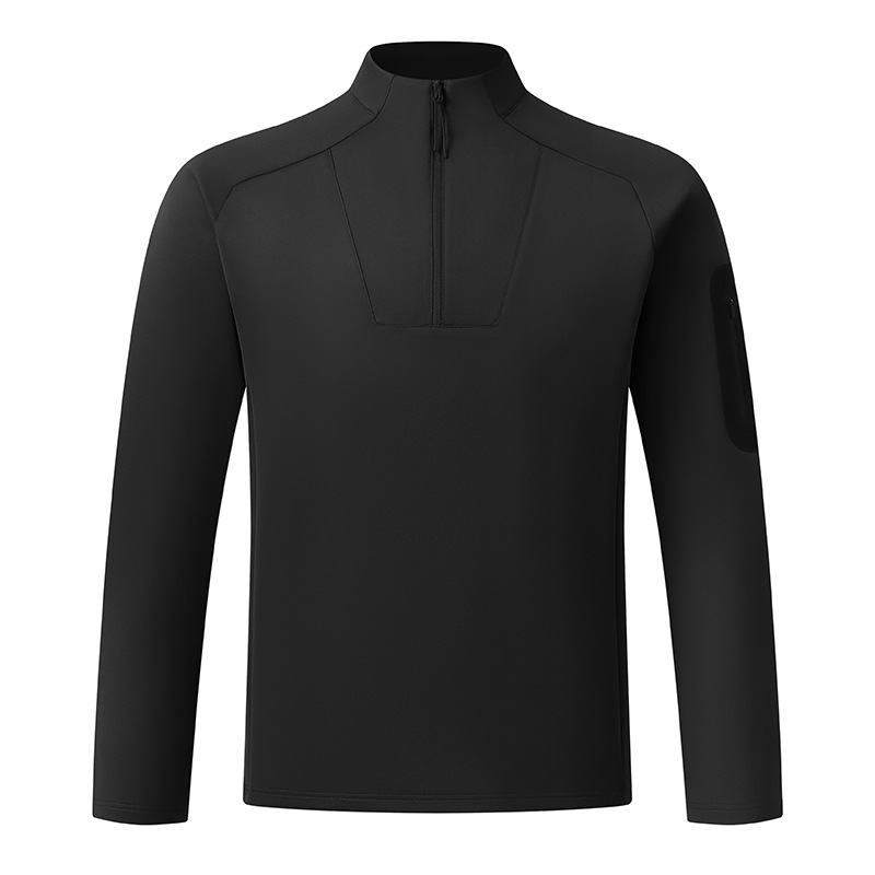 El mismo modelo de la familia di para hombres, medio cremallera, cuello de pie, manga larga, suéter tejido, camisa de ocio al aire libre para viajes urbanos.