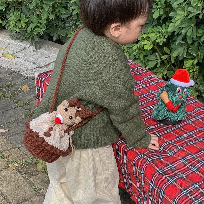 Christmas new fashion Korean version of children's women's wool crochet bag finished crossbody accessories small bag