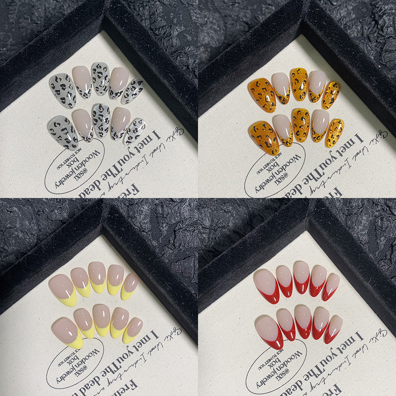 Internet Hot Cross-border European and American Leopard Handmade Nail Art New Autumn and Winter Maillard Style Almond Armor Collection