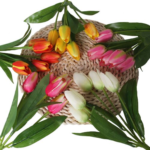 Dutch Tulip Artificial Flower Bouquet Cross-Border Supply Small European Country Style Chiffon Fake Flowers Decor Green Plant Pot Plant Accessories