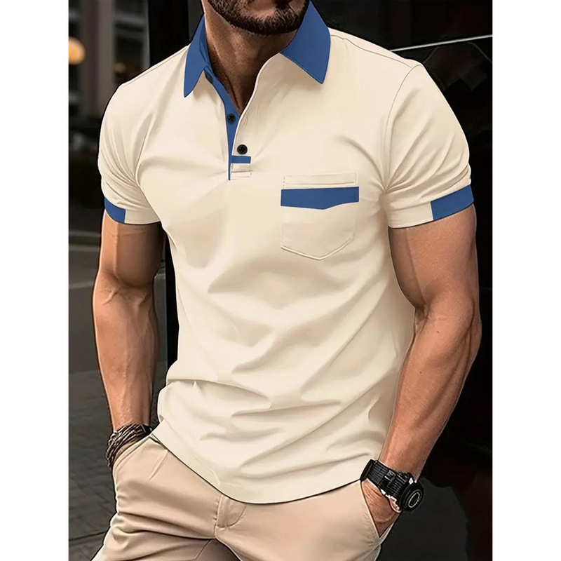 European and American ins cross-border 2024 Summer quick sale Amazon Men's color matching pocket polo shirt sports polo shirt