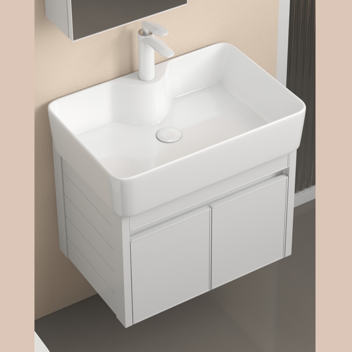 gabinete de baño de aluminio espacial grueso de tipo pequeño gabinete de cerámica integral lavabo