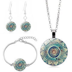 Dahlia Flower Time Gem Necklace Set, European and American Style Creative Glass Pendant Bracelet Earrings Jewelry Set