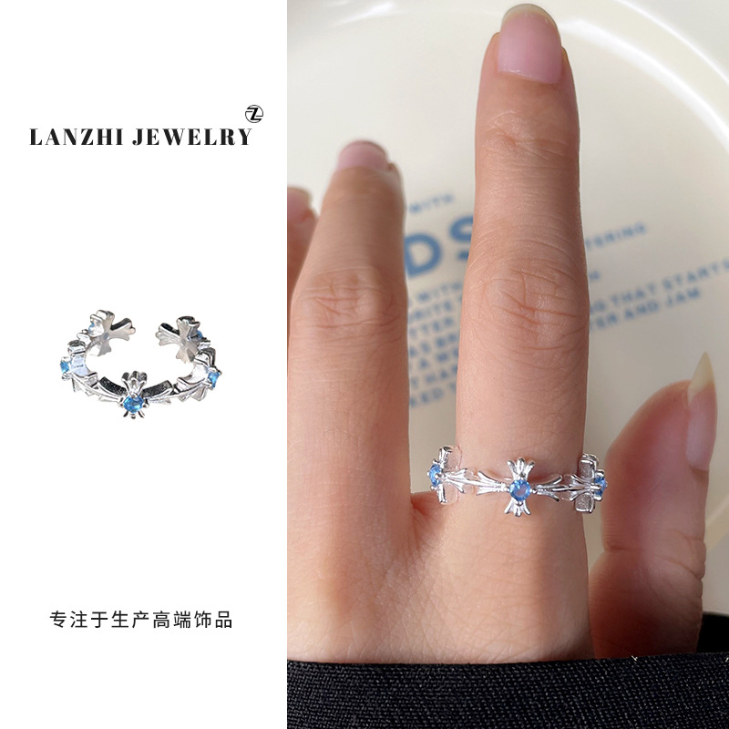 Lan Zhi 925 anillo de plata esterlina personalidad punk exagerado diseño joyería hip hop anillo abierto no desvanecimiento nicho