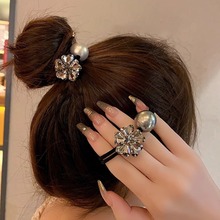 2024时尚镶钻花朵发绳女气质珍珠扎马尾发圈百搭丸子头皮筋头饰