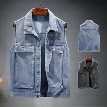 无袖男款背心春秋 休闲宽松情侣坎肩 户外多口袋工装牛仔马甲男潮
