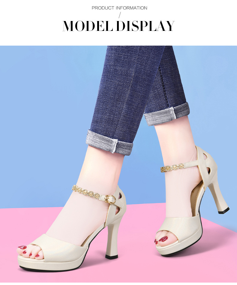 Giày sandal cao gót nữ hở mũi mùa hè 2025, gót cao 7-9 cm, đế platform chống nước, form chuẩn size nhỏ — LJ 5068m màu gót cao 8.5, LJ 3319 gót đen cao 8, LJ 5070m màu gót cao 7, LJ 9786 gót đen cao 8 chi tiết 9