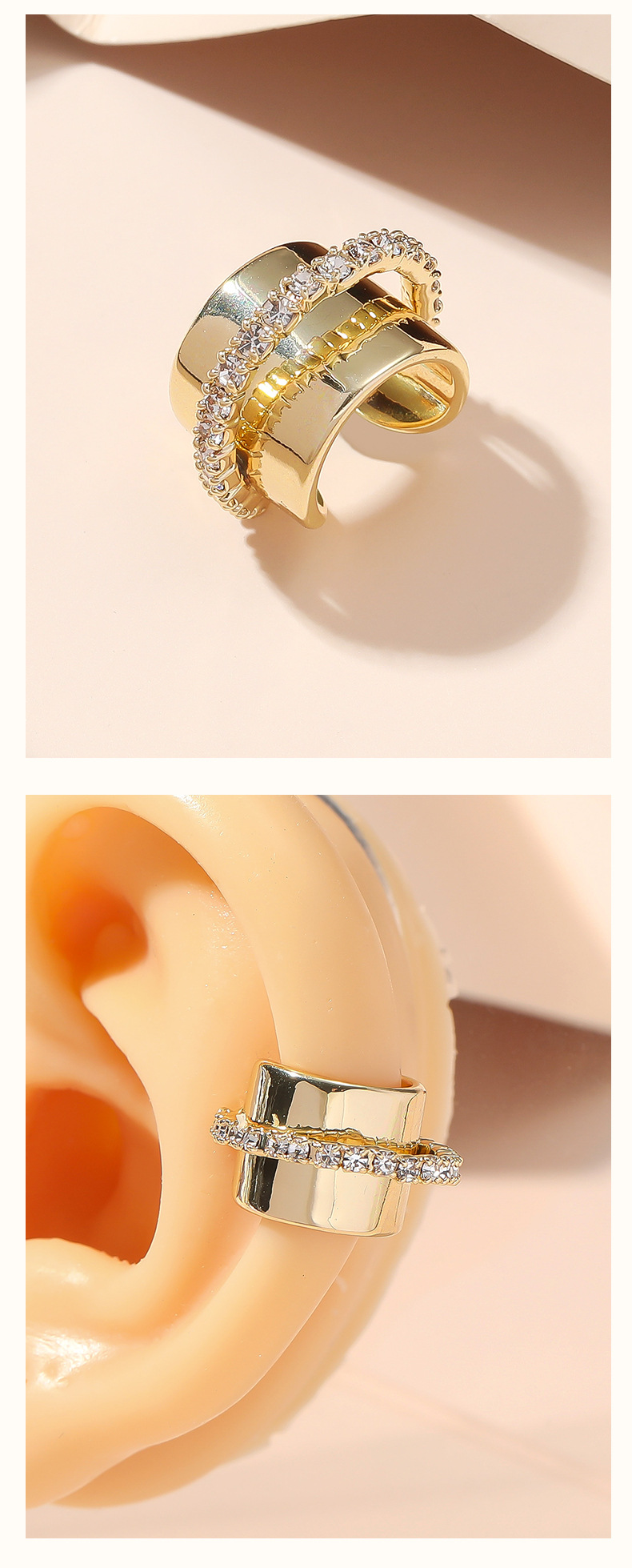 7g Weight Zircon Inlay Material Ear Cuffs Classification 1 Piece Quantity Street Occasion 1 Piece Classic Style Streetwear Geometric Plating Inlay Copper Zircon Ear Cuffs