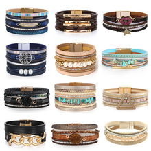 特价清仓多层PU皮革手环烫钻编织8字皮手镯欧美民族欧美潮流手镯