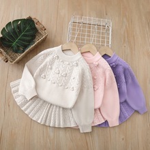 儿童毛衣套裙2025秋季新款手工花针织两件套小女孩甜美毛衣套装
