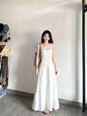 大码mm高级感气质复古收腰吊带连衣裙女夏季温柔百搭气质a字长裙