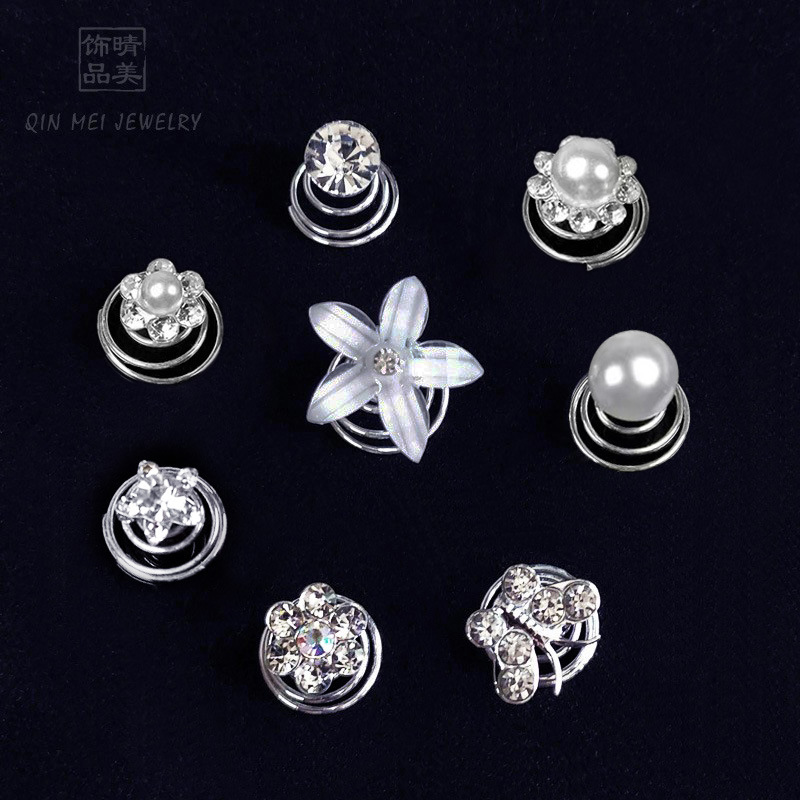 Transfronterizo suministro espiral horquilla europea y americana perla diamante placa horquilla boda accesorios para el cabello al por mayor