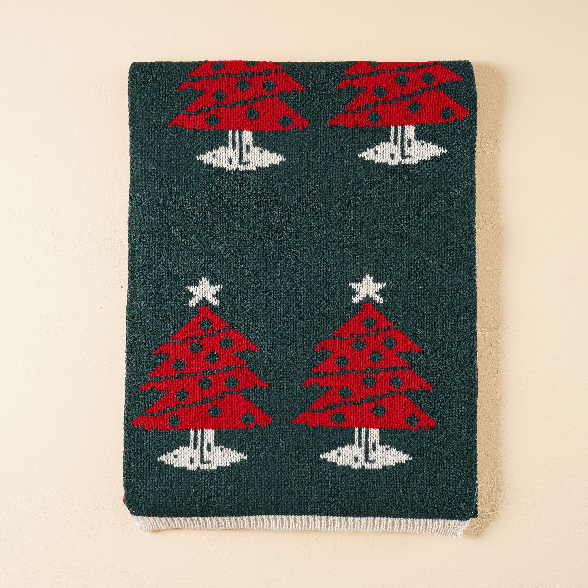 Nueva moda estudiante lindo bufanda de lana de punto ins verde bufanda de Navidad femenina árbol de Navidad invierno