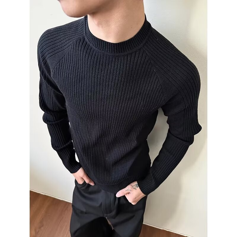 American-Style Textured Ribbed Knit Sweater for Men, Autumn and Winter, Muscle-Enhancing, Sports Fitness, Long-Sleeve, Slim-Fit, Inner Layer Base Shirt American-Style Textured Ribbed Knit Sweater for Men, Autumn and Winter, Muscle-Enhancing, Sports Fitness, Long-Sleeve, Slim-Fit, Inner Layer Base Shirt
