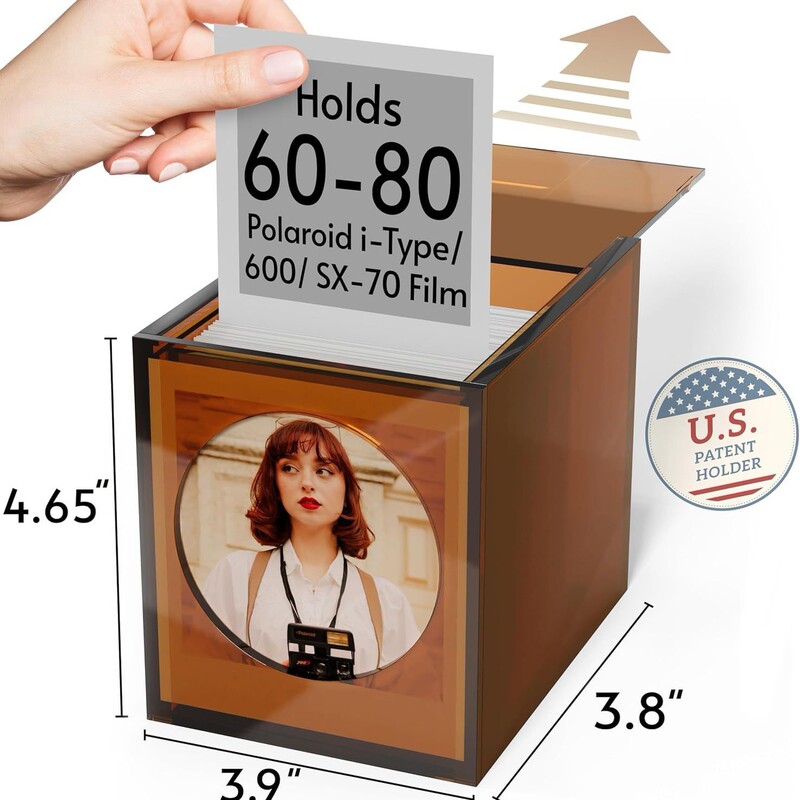 Amber Acrylic Polaroid Photo Frame and Photo Storage Box, Suitable for Film Photo Frames, Vintage Box Amber Acrylic Polaroid Photo Frame and Photo Storage Box, Suitable for Film Photo Frames, Vintage Box