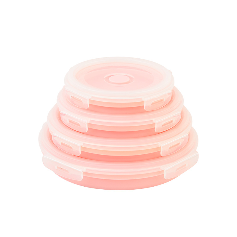 Fiambrera de silicona plegable redonda de 4 piezas caja bento creativa caja de almacenamiento de tazón plegable para el hogar juego de caja de conservación