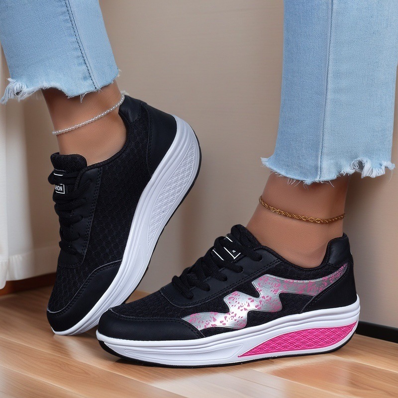 Zapatos casuales de primavera y verano para mujeres, zapatos casuales de suela gruesa para viajar y correr, zapatos de malla transpirables para mujeres, zapatos individuales