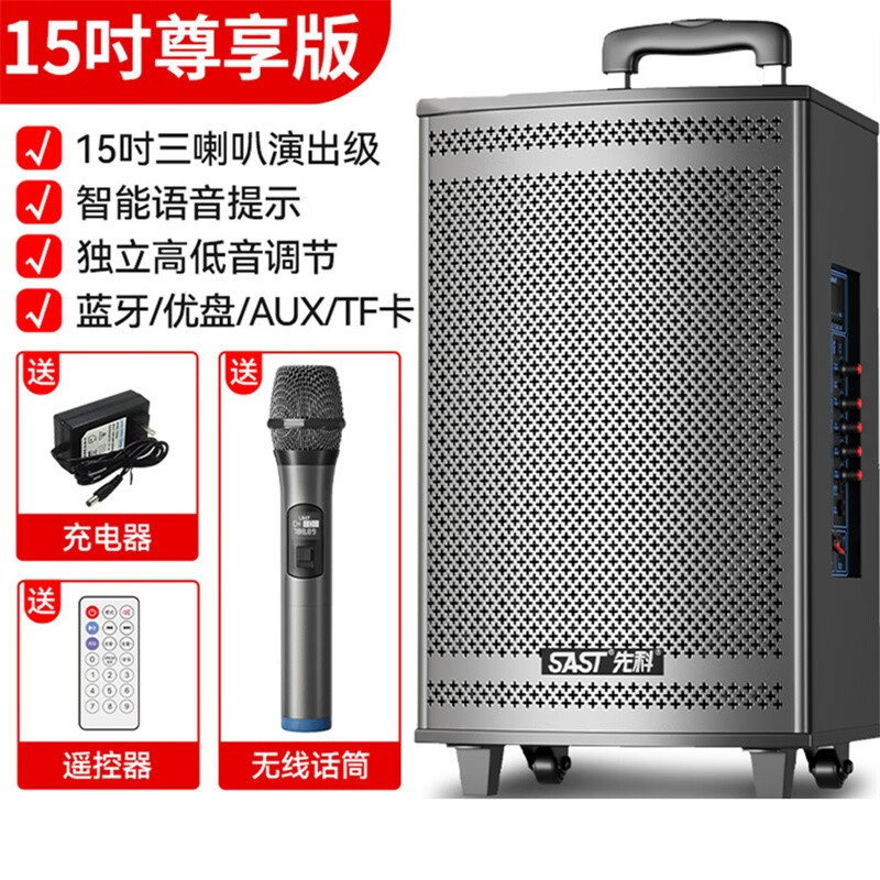 SAST square dance Bluetooth outdoor trolley audio high-power wooden speaker large volume with wireless SAST square dance Bluetooth outdoor trolley audio high-power wooden speaker large volume with wireless