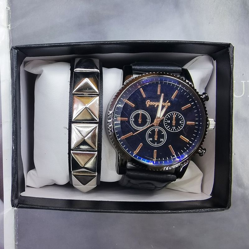 Hot selling fashionable bracelet set, hip-hop punk style watch accessories gift box, 2 sets, men's watches_voghion.com