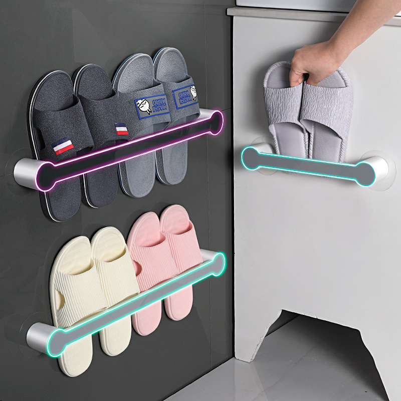 Estante para zapatillas, estante de almacenamiento para lavabo de baño, estante de pared para baño, toallero, tipo ventosa sin taladro.