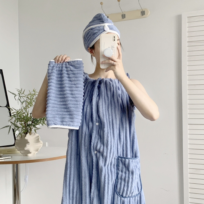 새로운 스타일 목욕 타올 목욕 스커트 포장 성인 2025 나이트가운 유행 가정용 흡수성 목욕 가운 학생들을위한 게으른 목욕 가운