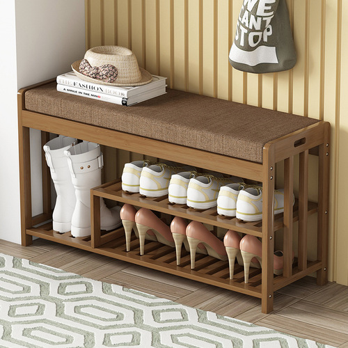 Shoe-changing stool solid wood home doorway seatable shoe-wearing stool entry-door shoe cabinet sitting stool integrated soft-padded door shoe shelf