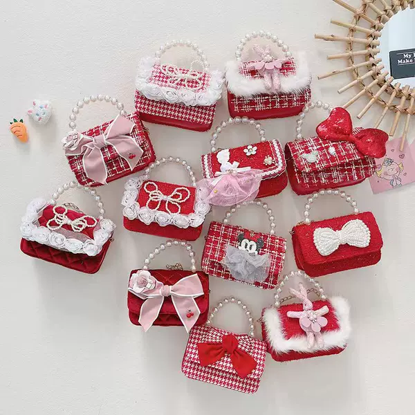 Children's New Year bag western style little girl cute girl messenger bag Princess baby red New Year greeting fashion fragrance