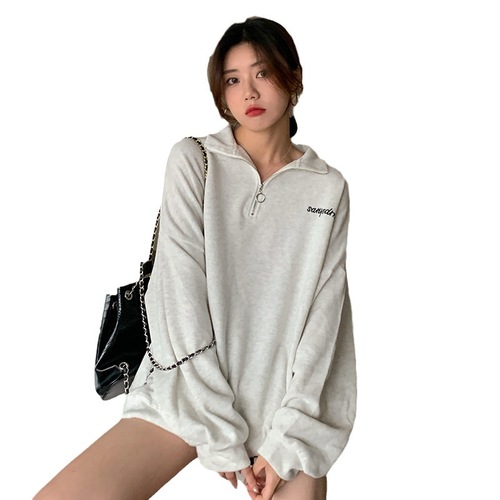 Harajuku style sweatshirt women's stand collar oversize large size casual top Hong Kong style bottoming shirt student women's fashion wholesale