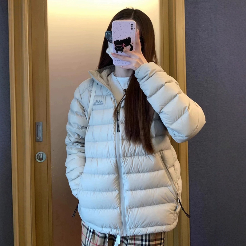 High-End Trendy Brand Ribbed down Jacket for Women, White Duck down Couple's Coat, Lightweight and Loose Fit, New 2026 Model, Hooded and Thickened
