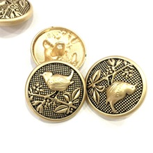 中式宫廷古风花鸟金属纽扣立体小鸟亚光擦漆圆形装饰配件衣服钮扣