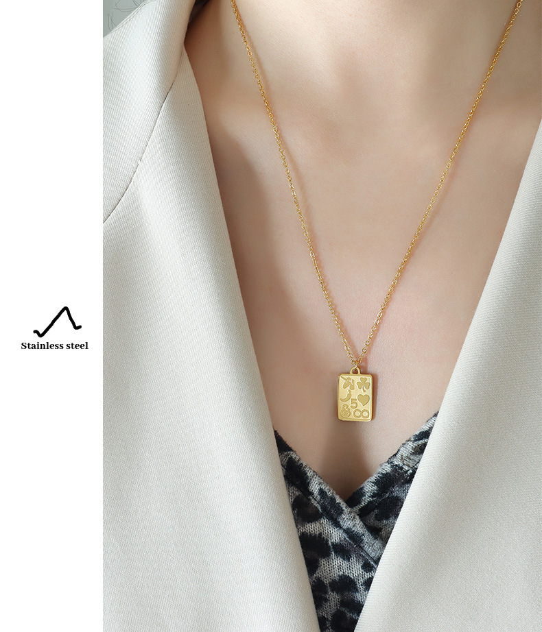 1 Piece Retro Heart Shape Rectangle Titanium Steel Plating Pendant Necklace_colorza_5